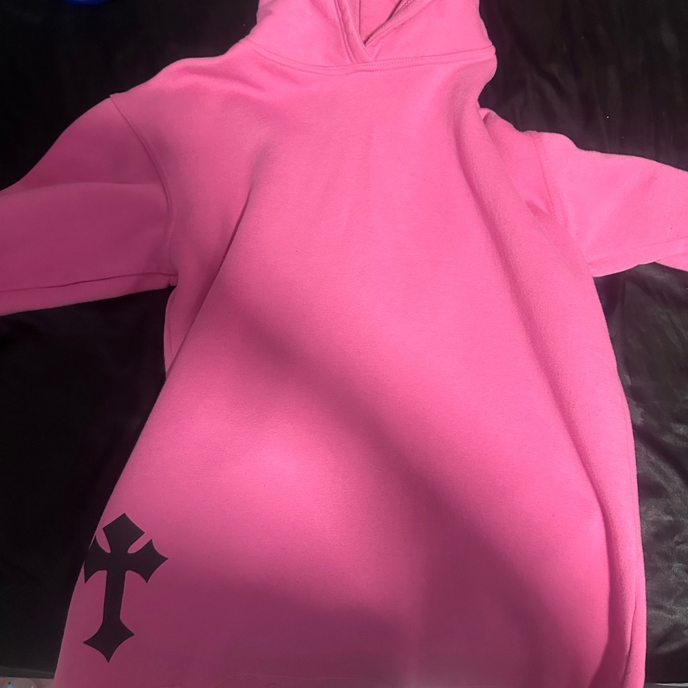 Pink Hoodie with Bold Black Text